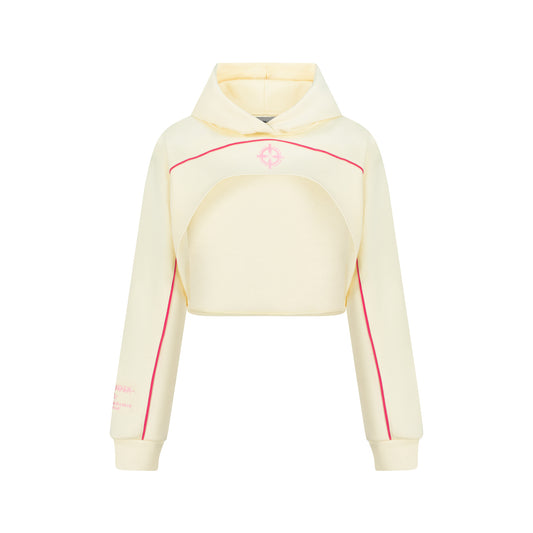 Bullseye Cropped Hoodie - Cream / Pink