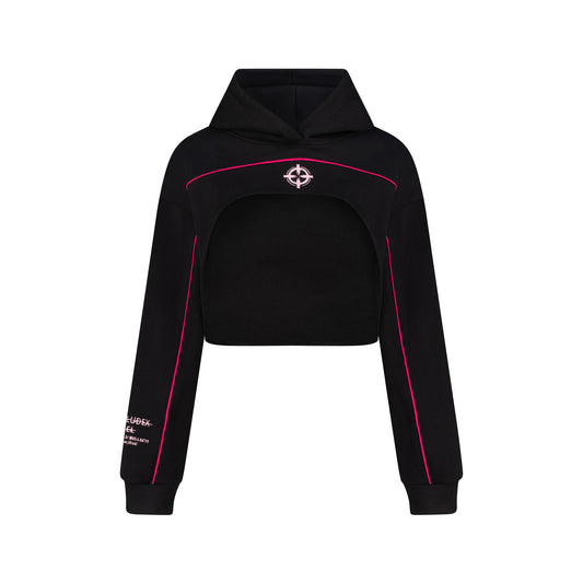 Bullseye Cropped Hoodie - Black / Pink