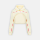 Bullseye Cropped Hoodie in cream with pink trim and bullseye logo