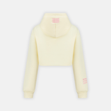 Bullseye Cropped Hoodie in cream and pink, back view