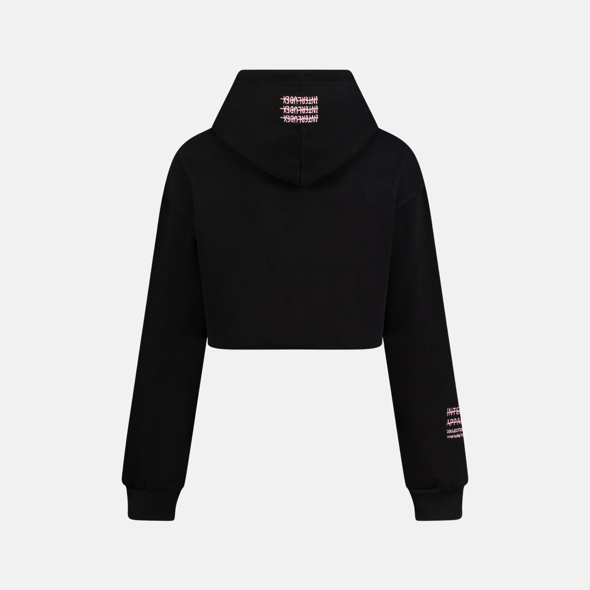 Bullseye Cropped Hoodie in black and pink, back view