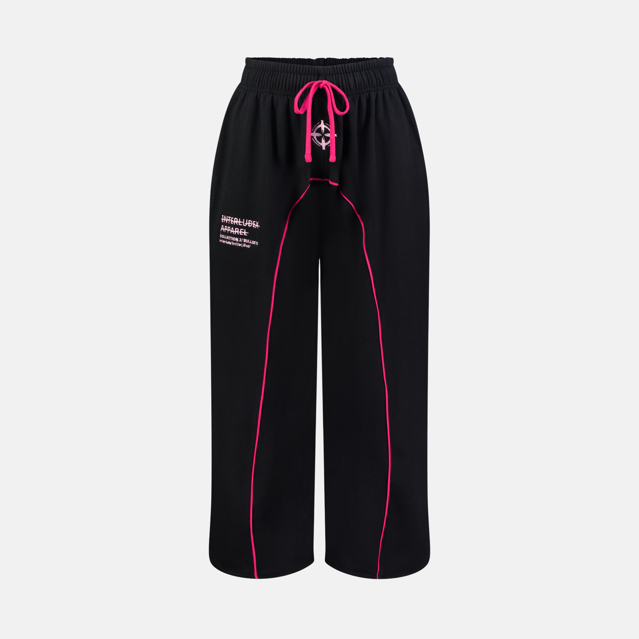 Bullseye Sweatpants in black with pink drawstring and piping