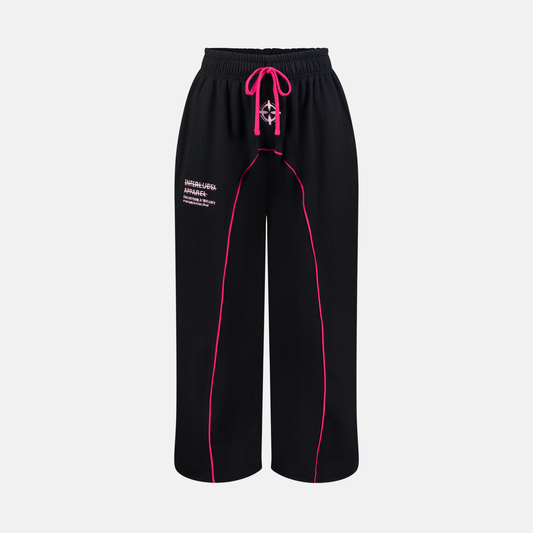 Bullseye Sweatpants in black with pink drawstring and piping