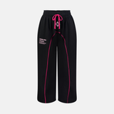 Bullseye Sweatpants in black with pink drawstring and piping