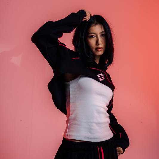 Bullseye Cropped Hoodie - Black / Pink