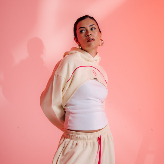 Bullseye Cropped Hoodie - Cream / Pink