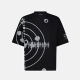 Target T - Black with a white target graphic and bullet holes