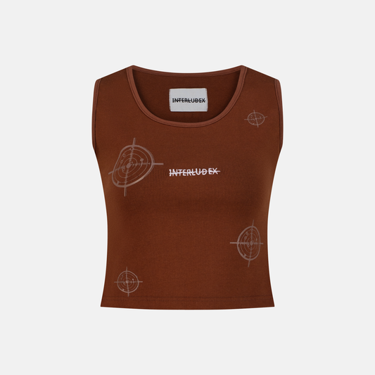 Coffee Rib Tank Top with target graphics and INTERLUDEX logo