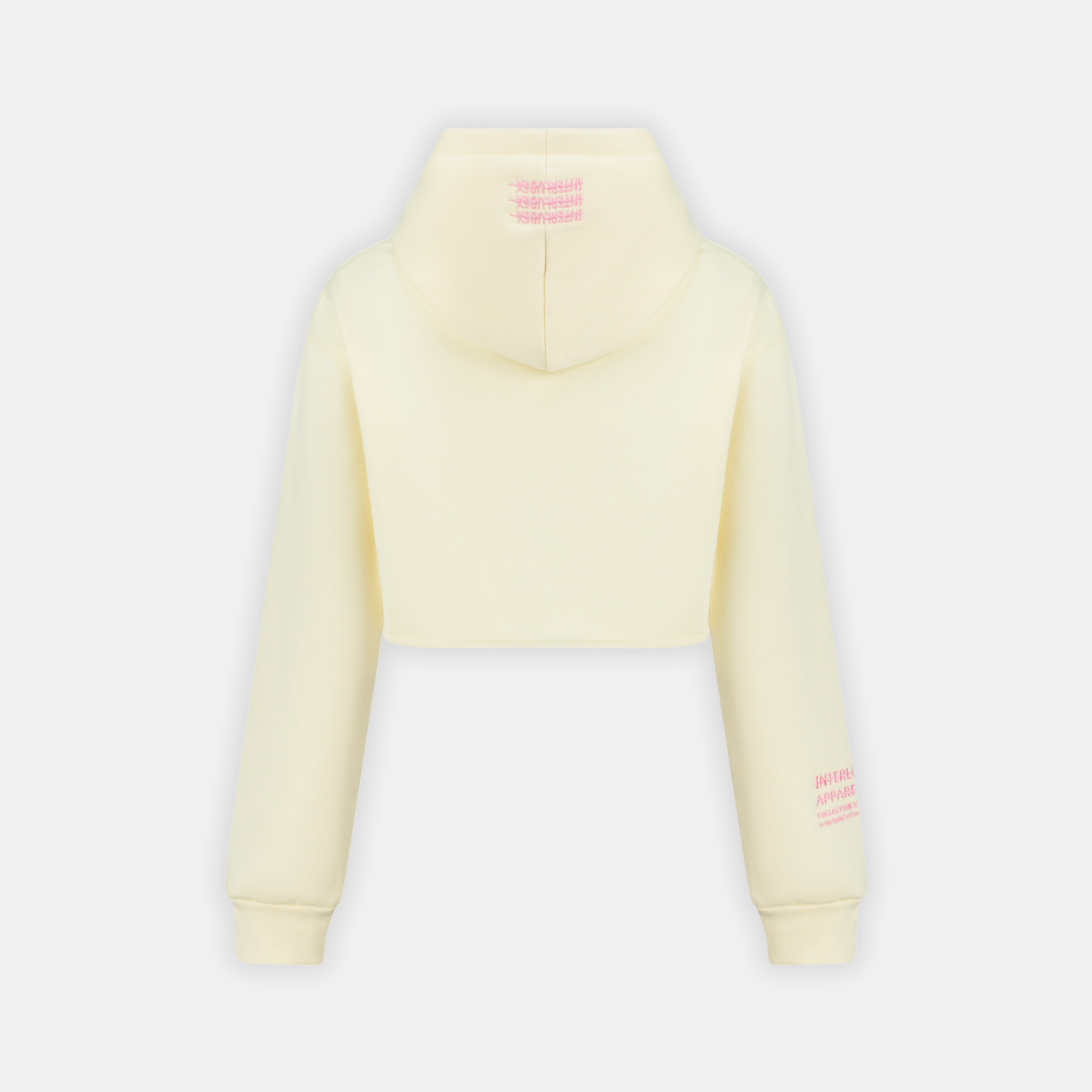 Bullseye Cropped Hoodie in cream and pink, back view