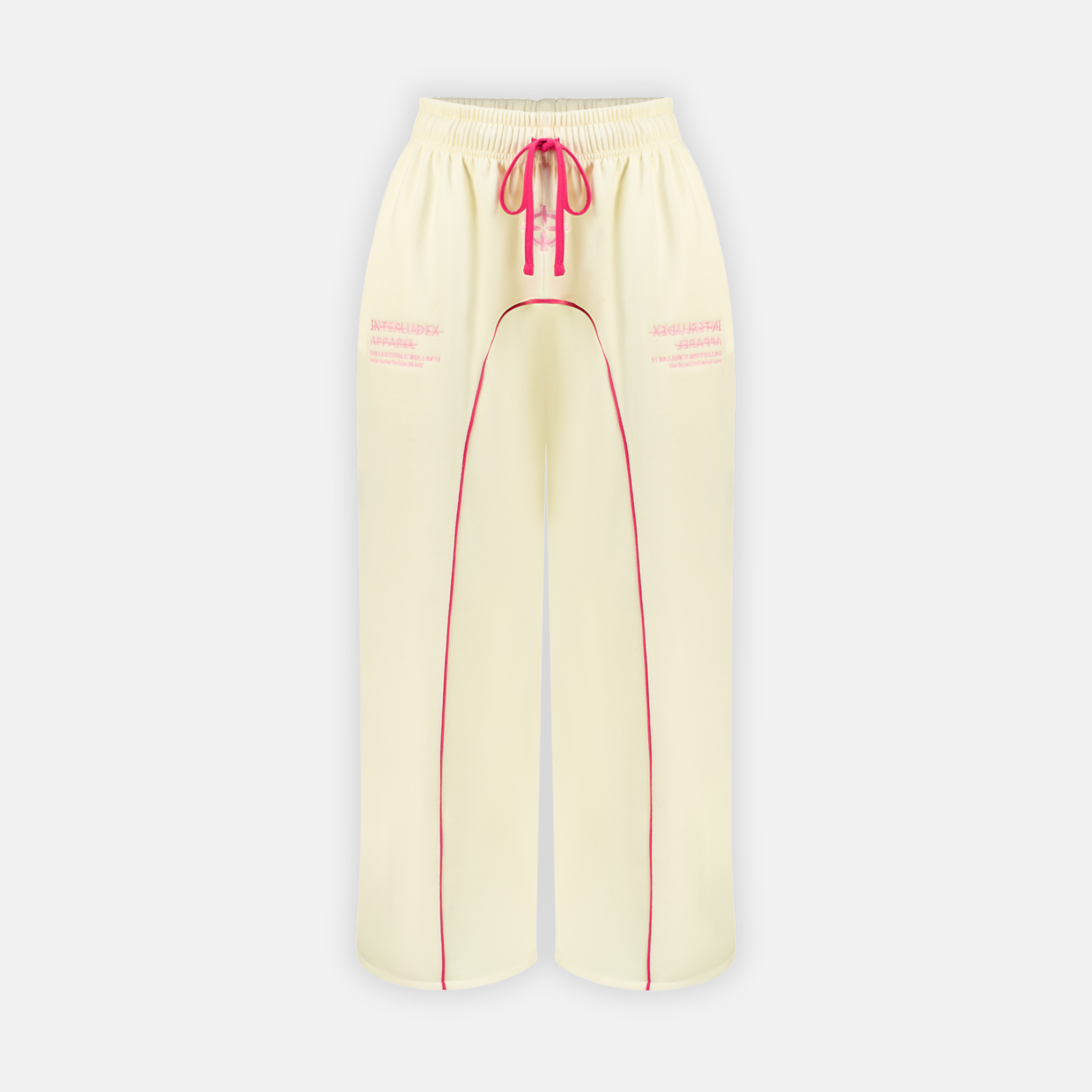 Bullseye Sweatpants in cream and pink with a drawstring waist and pink piping down the front of each leg