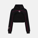 Bullseye Cropped Hoodie in black with pink trim and bullseye graphic