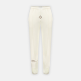 Bullseye Sweatpants in cream with a bullseye graphic on the front and text on the left leg