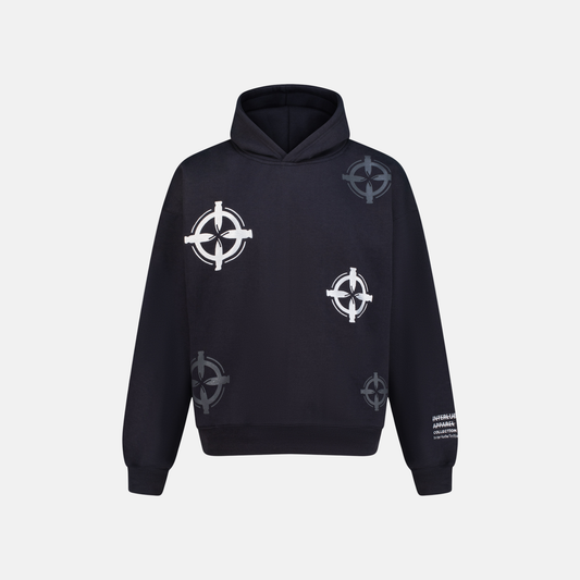 Bullseye Hoodie in charcoal grey with white and grey bullseye graphics