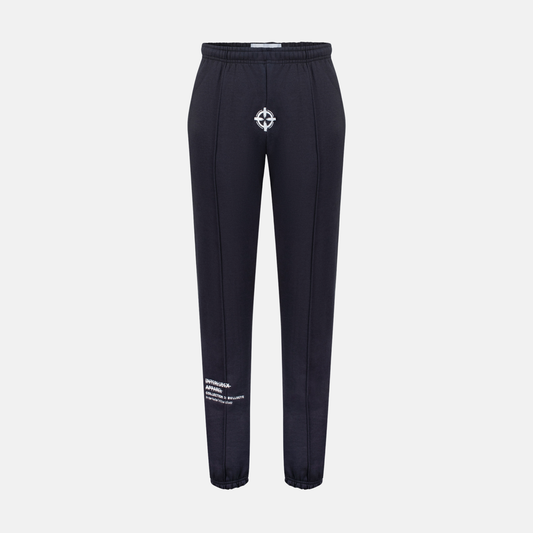 Bullseye Sweatpants in charcoal grey with white bullseye graphic and text on the left leg