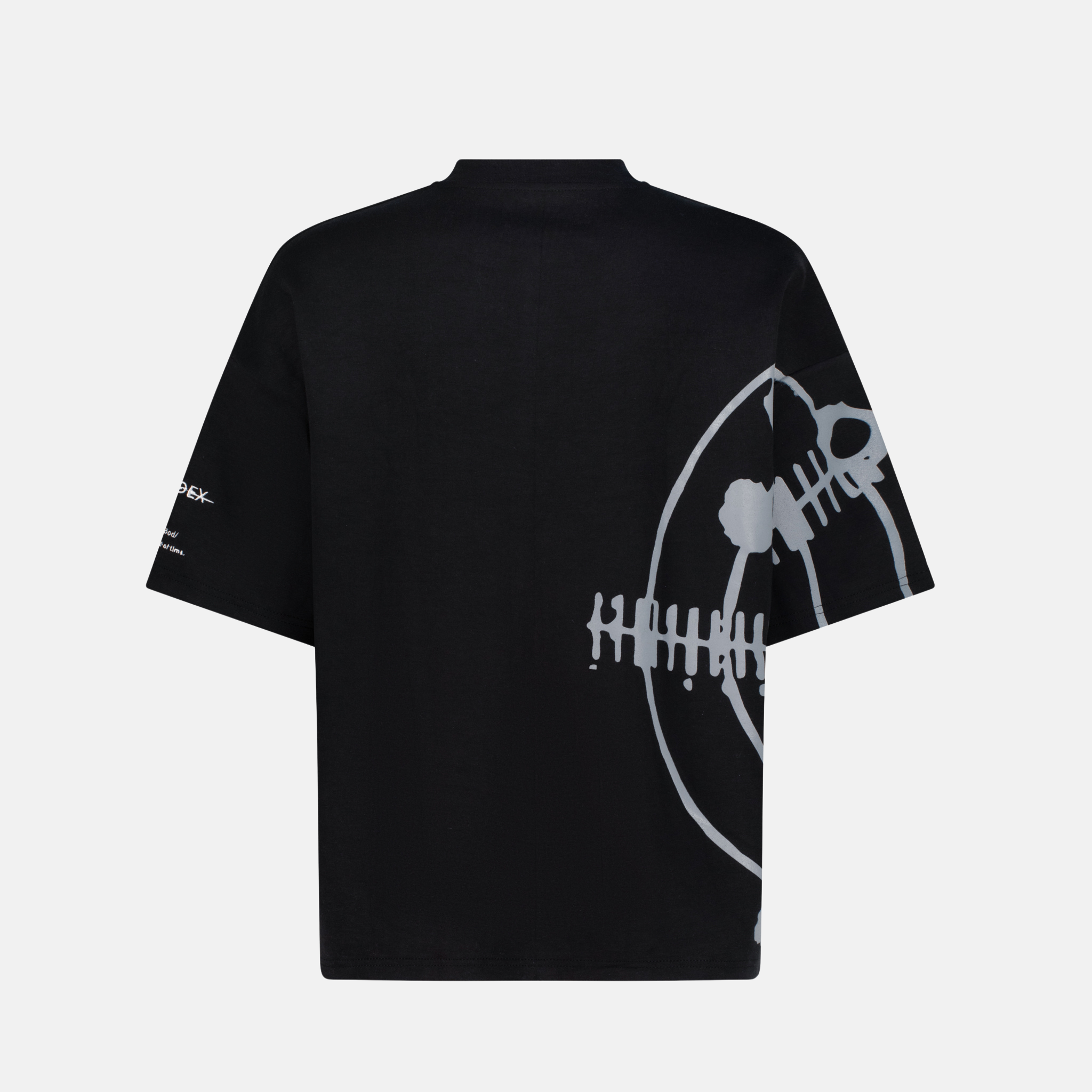 Back view of a black TARGET T-shirt with a large grey graphic design on the right side