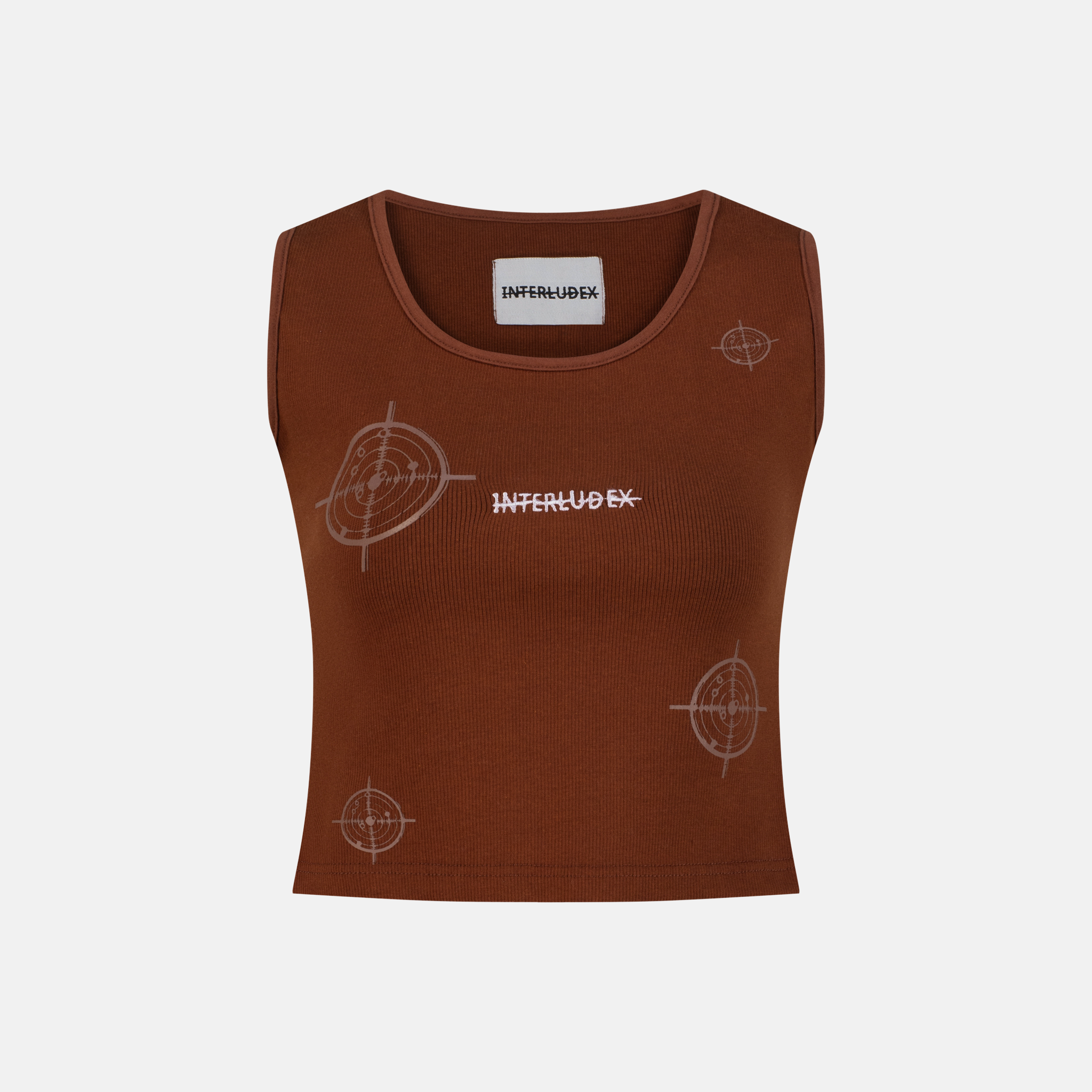 Coffee Rib Tank Top with target graphics and INTERLUDEX logo