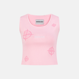 Pink Rib Tank Top with target graphics and Interludex logo