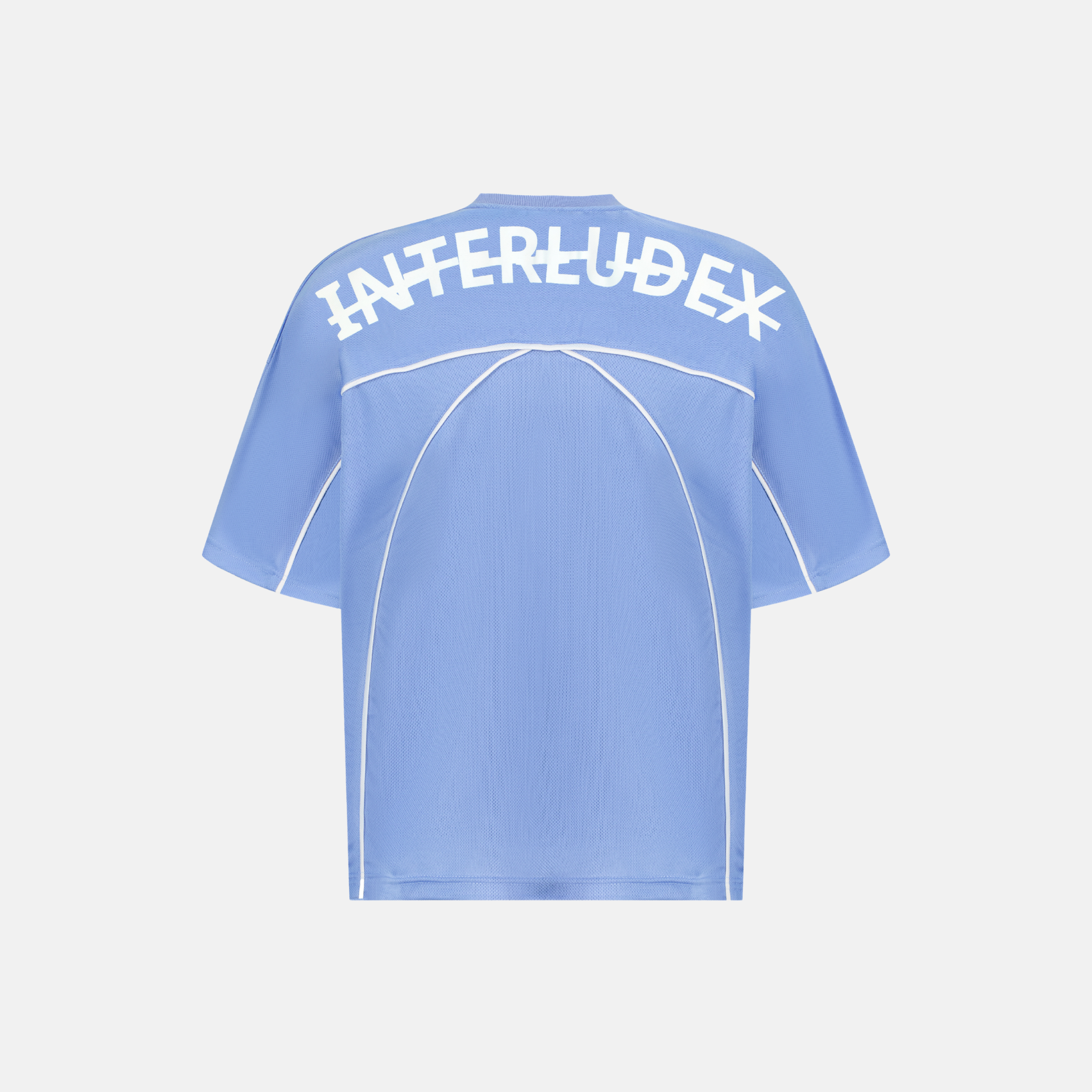 Origin Jersey - Blue, back view, with INTERLUDEX text and white piping