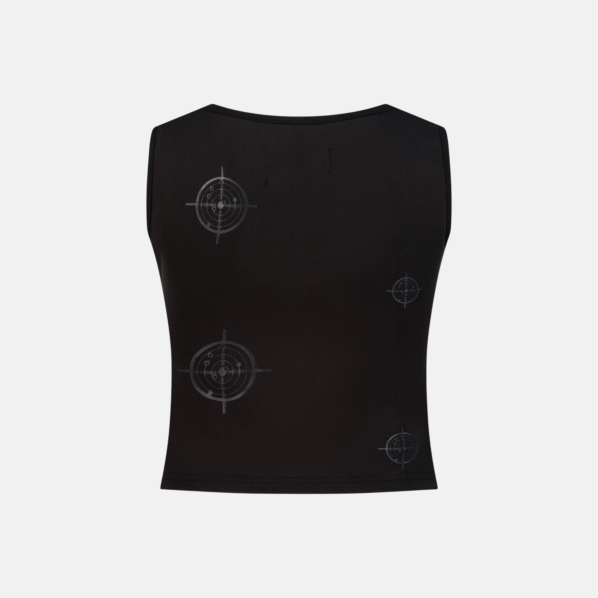 Charcoal Rib Tank Top with target graphics on the back
